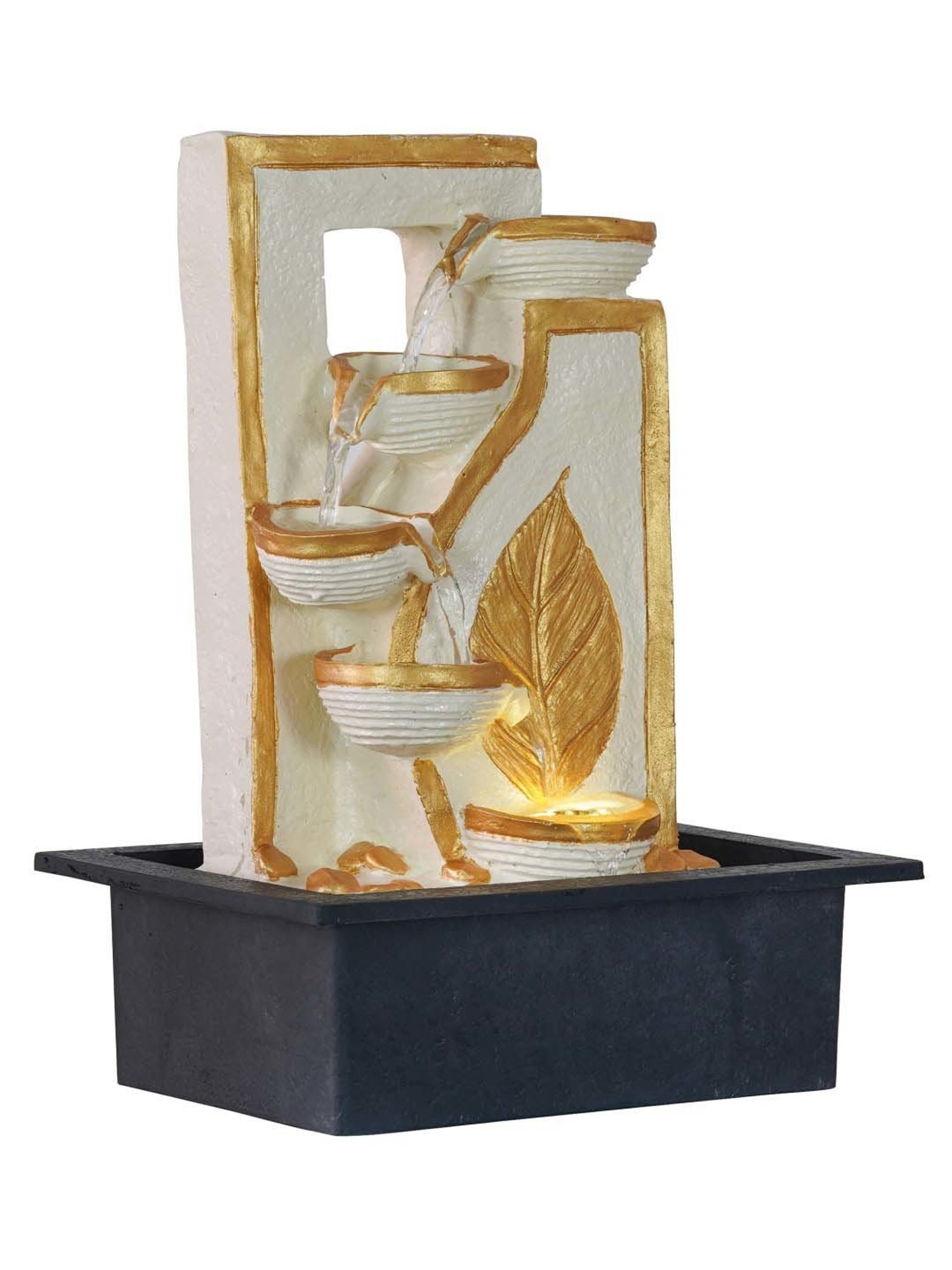 CHRONIKLE White & Gold Polyresin Leaf Design 4 Steps Waterfall Fountain