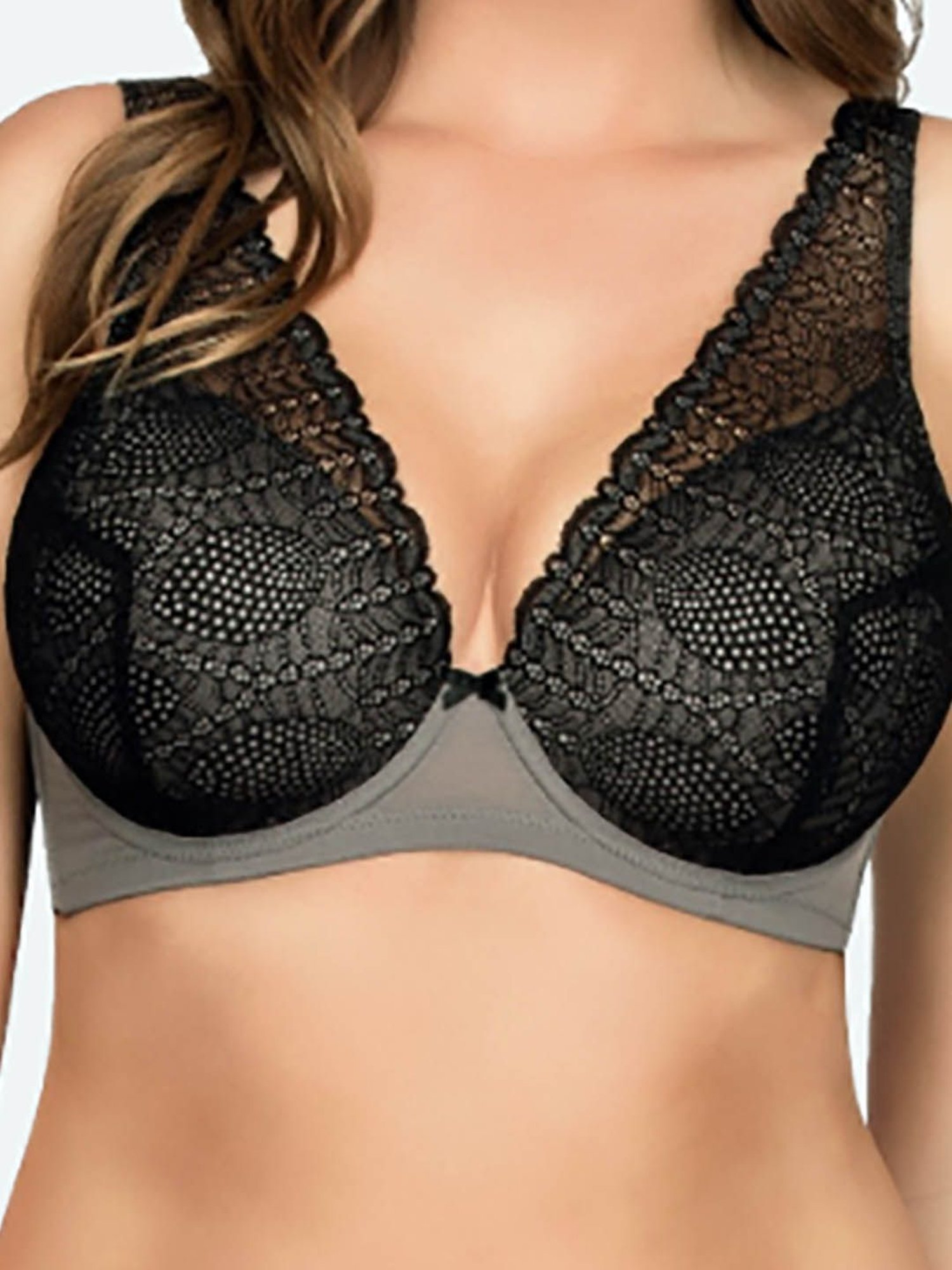 PARFAIT Black & Grey Under Wired Padded Plunge Bra