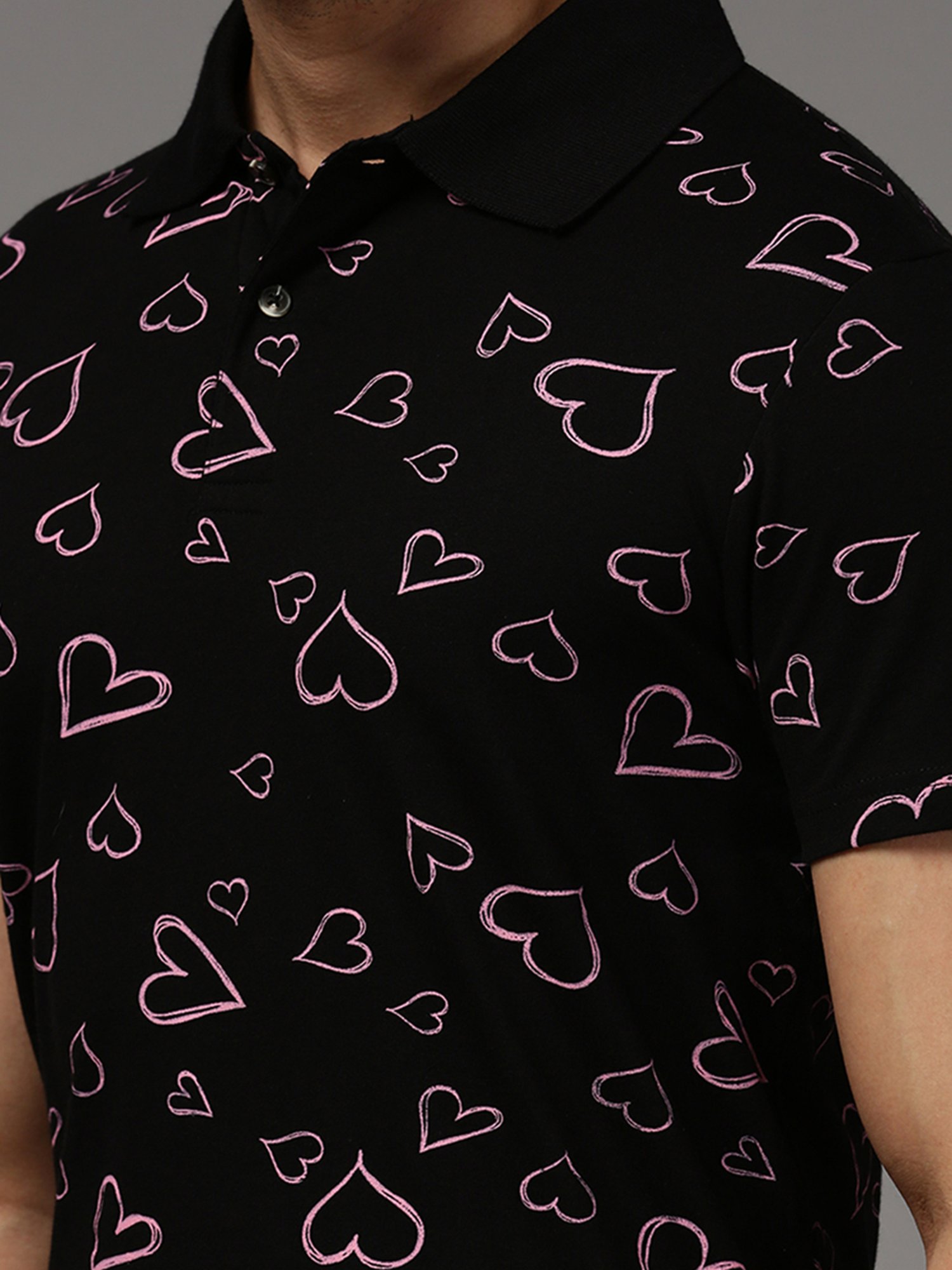 Kryptic Black Regular Fit Printed Polo T-Shirt