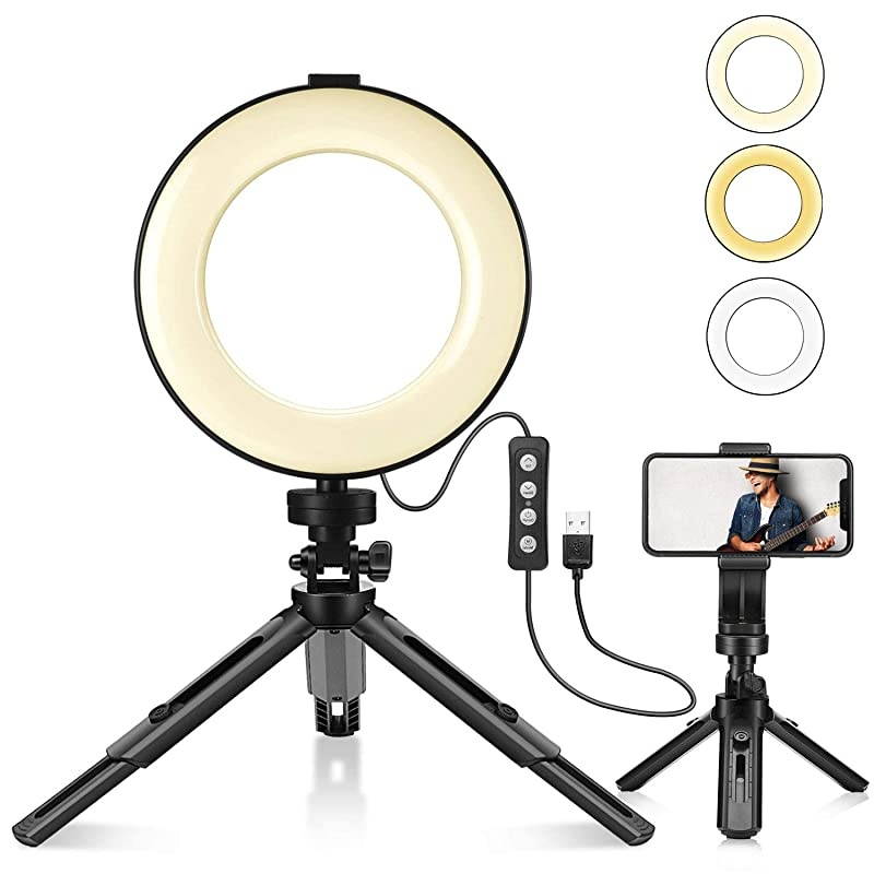 Ring Light 6 with Stand Tripod for Makeup Live Streaming amp YouTube Video Table Camera Light with Cell Phone Holder Mini Dimmable Lamp with 3 Light Modes amp 11 Brightness Level 6 inch
