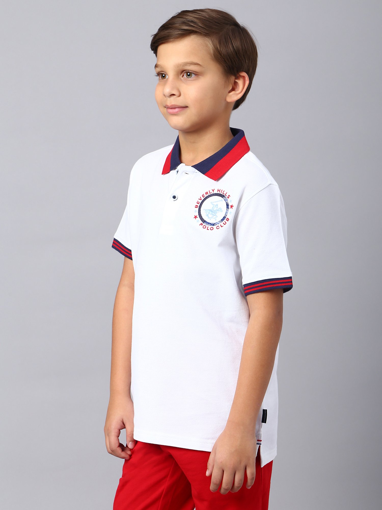 Beverly Hills Polo Club Kids White Solid Polo T-Shirt