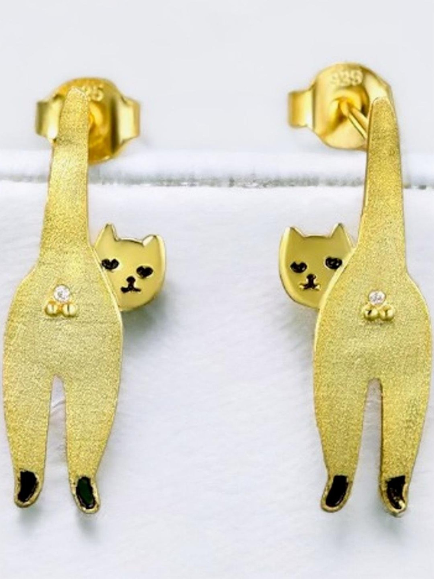 Rihi by P.C. Chandra Jewellers 92.5 Sterling Silver Golden Cat Stud Earrings for Women & Girls