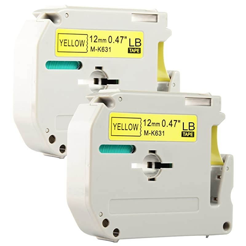 MK231 MK 231s M231 047 Inch x 263 Feet12mmx 8mBlack on White Label TapesCompatible for Brother PTouch Label Makers PTM95 PT90 PT65 PT80 12mm Black on Yellow 2 Pack