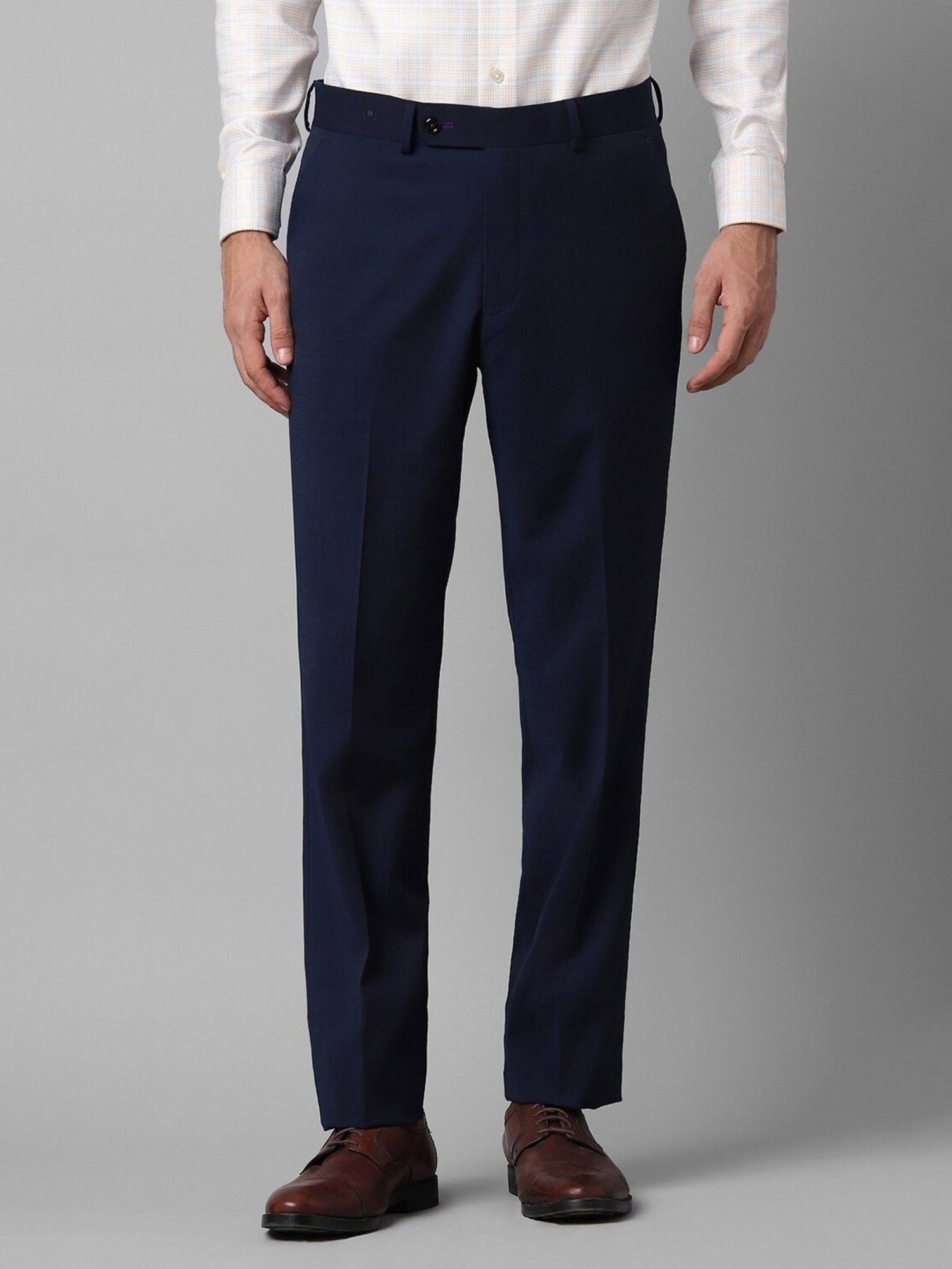 Luxure By Louis Philippe Navy Slim Fit Flat Front Trousers