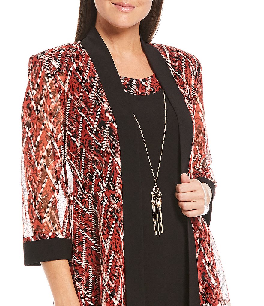 R & M Richards Petite Size Chevron Print Knit Jersey 2-Piece Jacket Dress