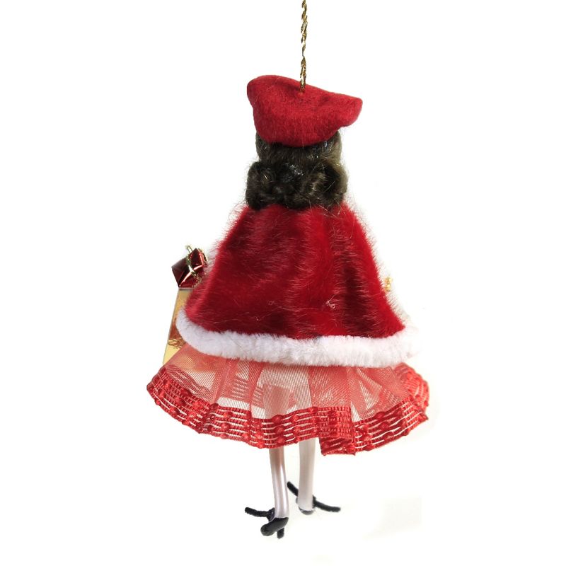 Italian Ornaments 5.25" Girl In Red & White Cape Ornament Italian Diva Couture  -  Tree Ornaments