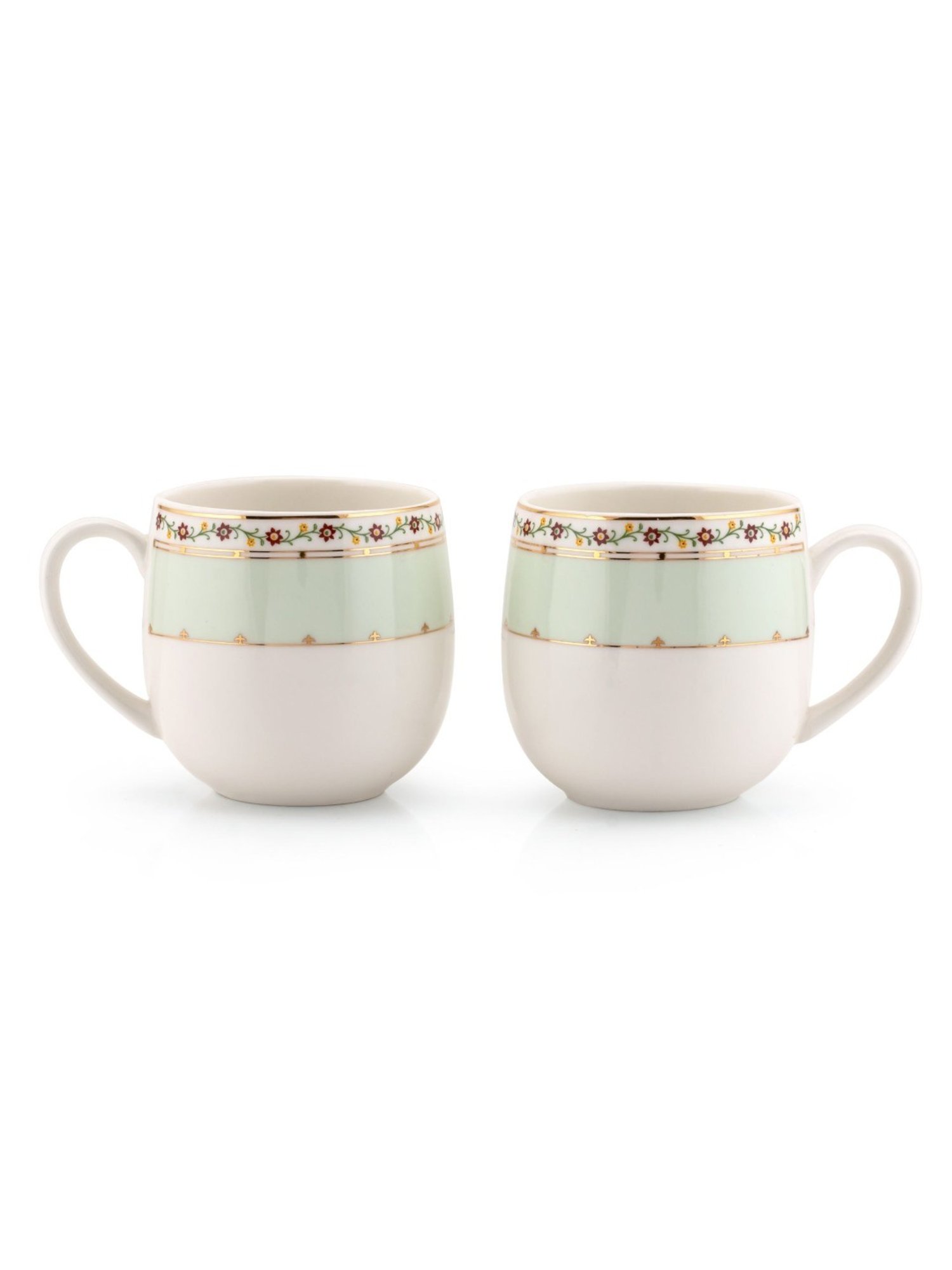 JCPL Printed Green Ceramic Tea Cups- Set of 6 (180 ml each)