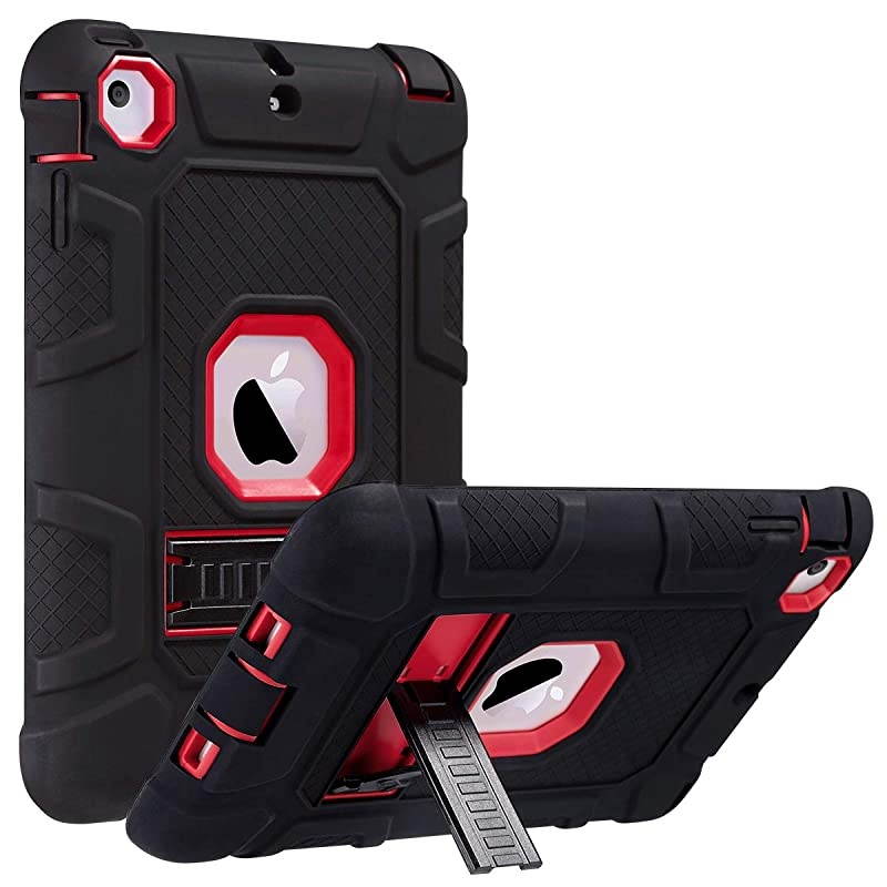 iPad Mini Case iPad Mini 2 Case iPad Mini 3 Case iPad Mini Retina Case Three Layer Heavy Duty Shockproof Protective Case for iPad Mini iPad Mini 2 iPad Mini 3 with Kickstand RedBlack