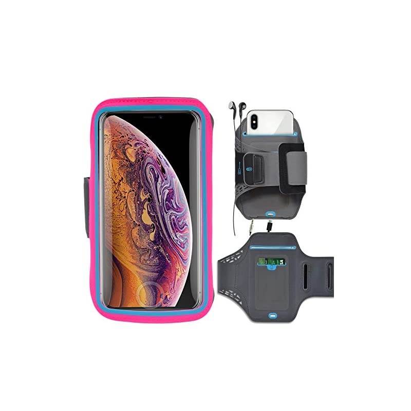 Cell Phone Armband for Samsung Galaxy S20 Ultra S20 Plus S10+ S9 S8 S7 J7 J3, A01 A11 A21 A51 A71 5G A10e A20 A30 A50, Stylo 6,K51,K31 Sports Running Workout Phone Holder Card Slots Case,Rose