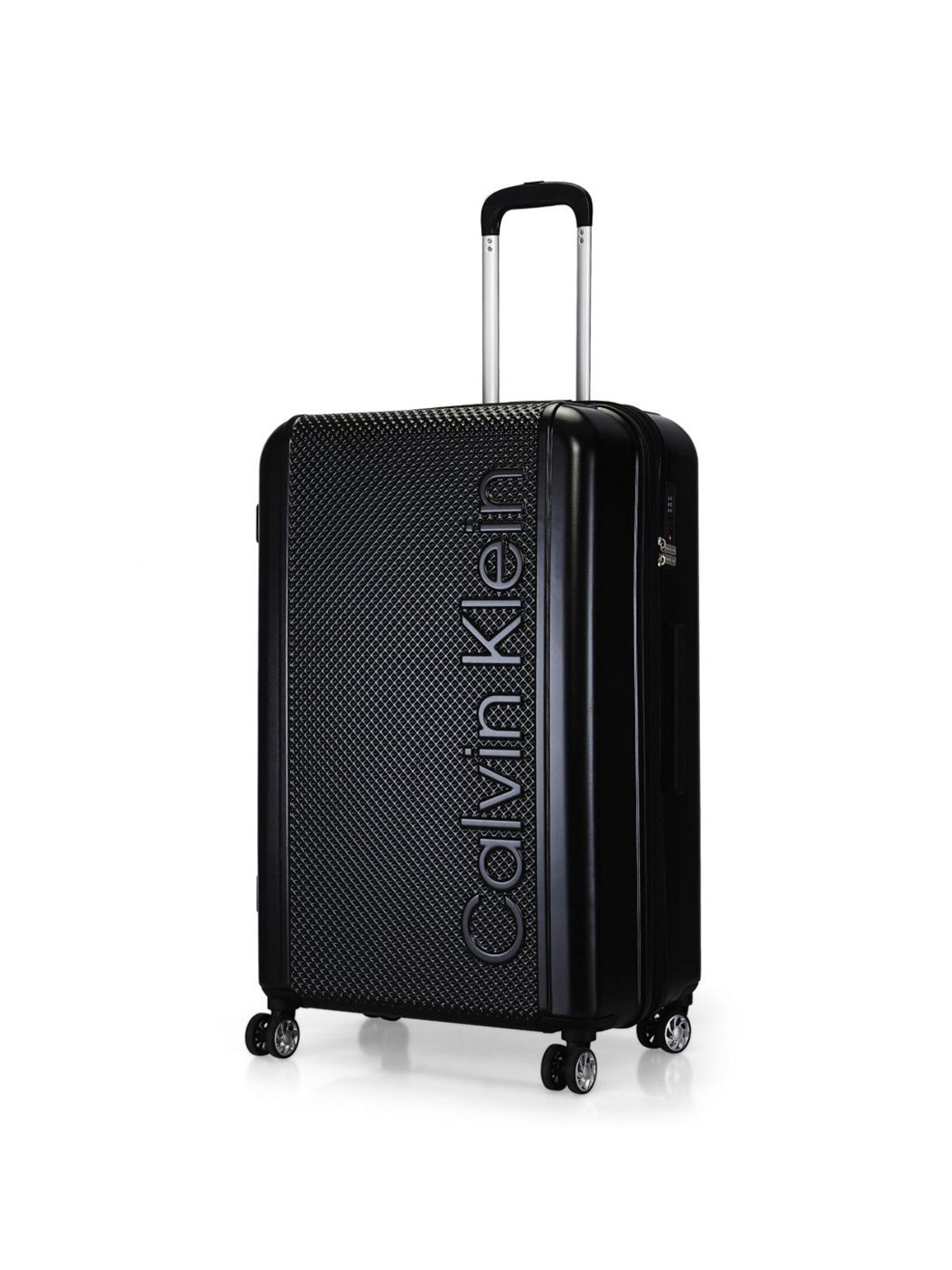 Calvin Klein Waffle Black Textured Hard Large Trolley Bag - 79 Cms