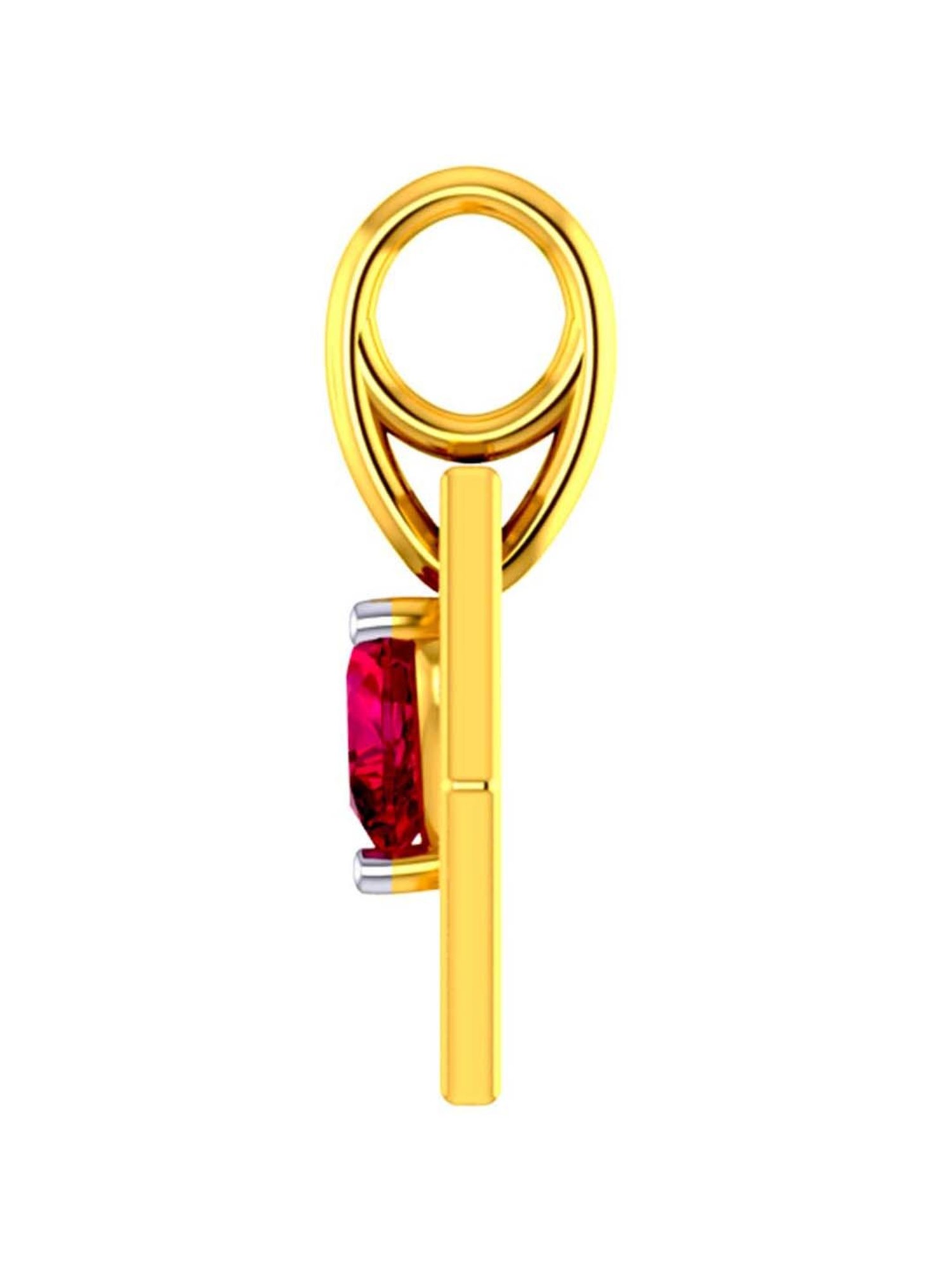 P.C. Chandra Jewellers 22k Gold Hexagon Pendant with A Red Heart Shaped Stone for Women & Girls