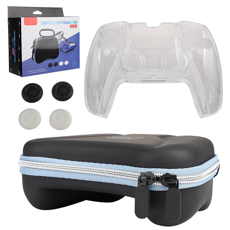 Suitable for Sony PS5 Gamepad and Peripheral Small Accessories Storage Bag PS5 Controller Joystick Silicone Cap+Carrying Box+Protective Storage Bag