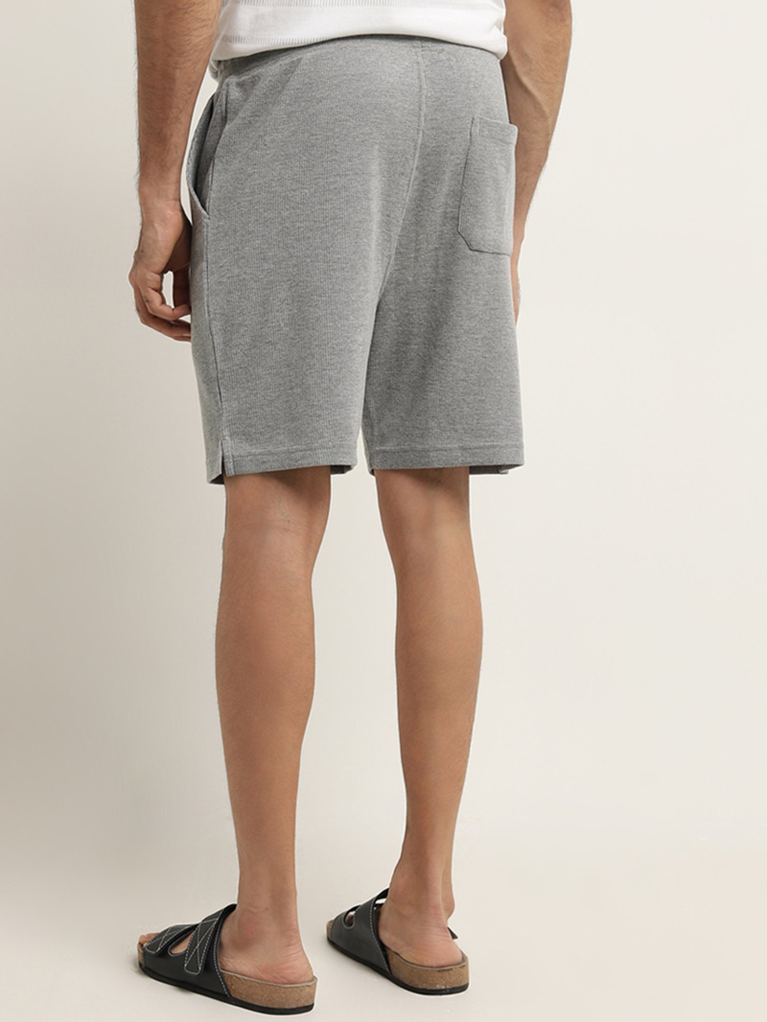 WES Lounge by Westside Grey Textured Relaxed-Fit Mid-Rise Shorts