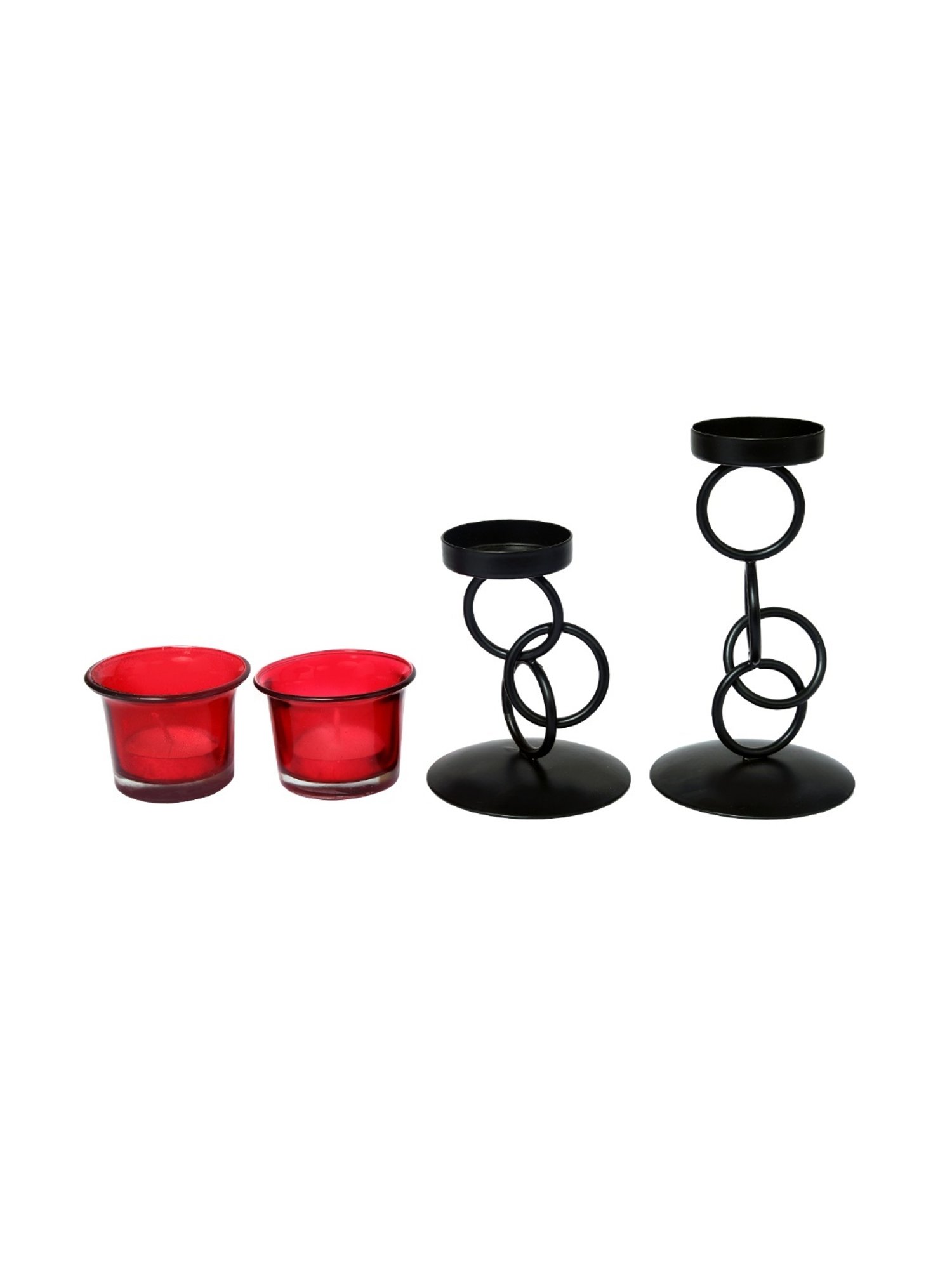 HOSLEY Black Iron Candle Holders - Set of 2