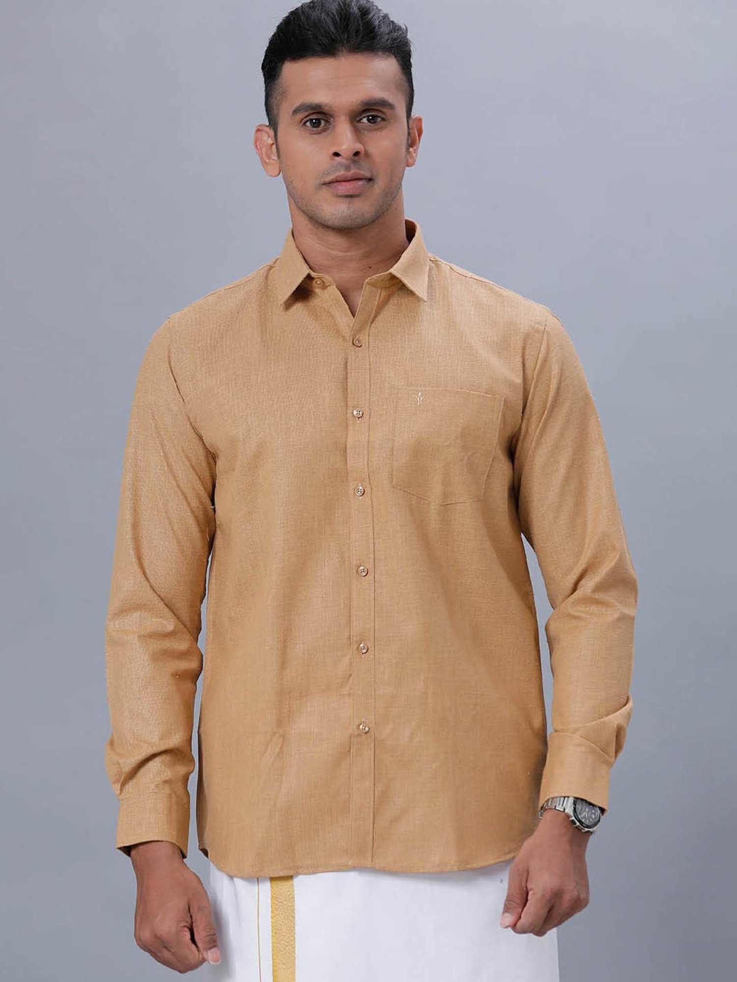 Ramraj Dark Mustard Cotton Regular Fit Shirt