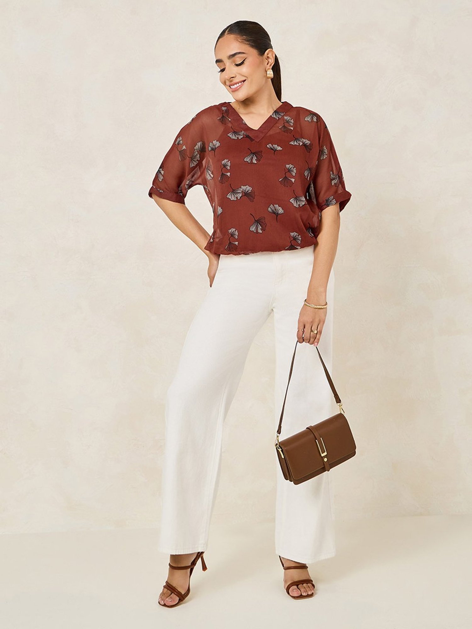 Styli Rust Printed Top