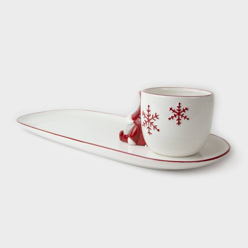 12" x 6" Ceramic Gnome Platter and Dip Jar - Peppermint & Pine