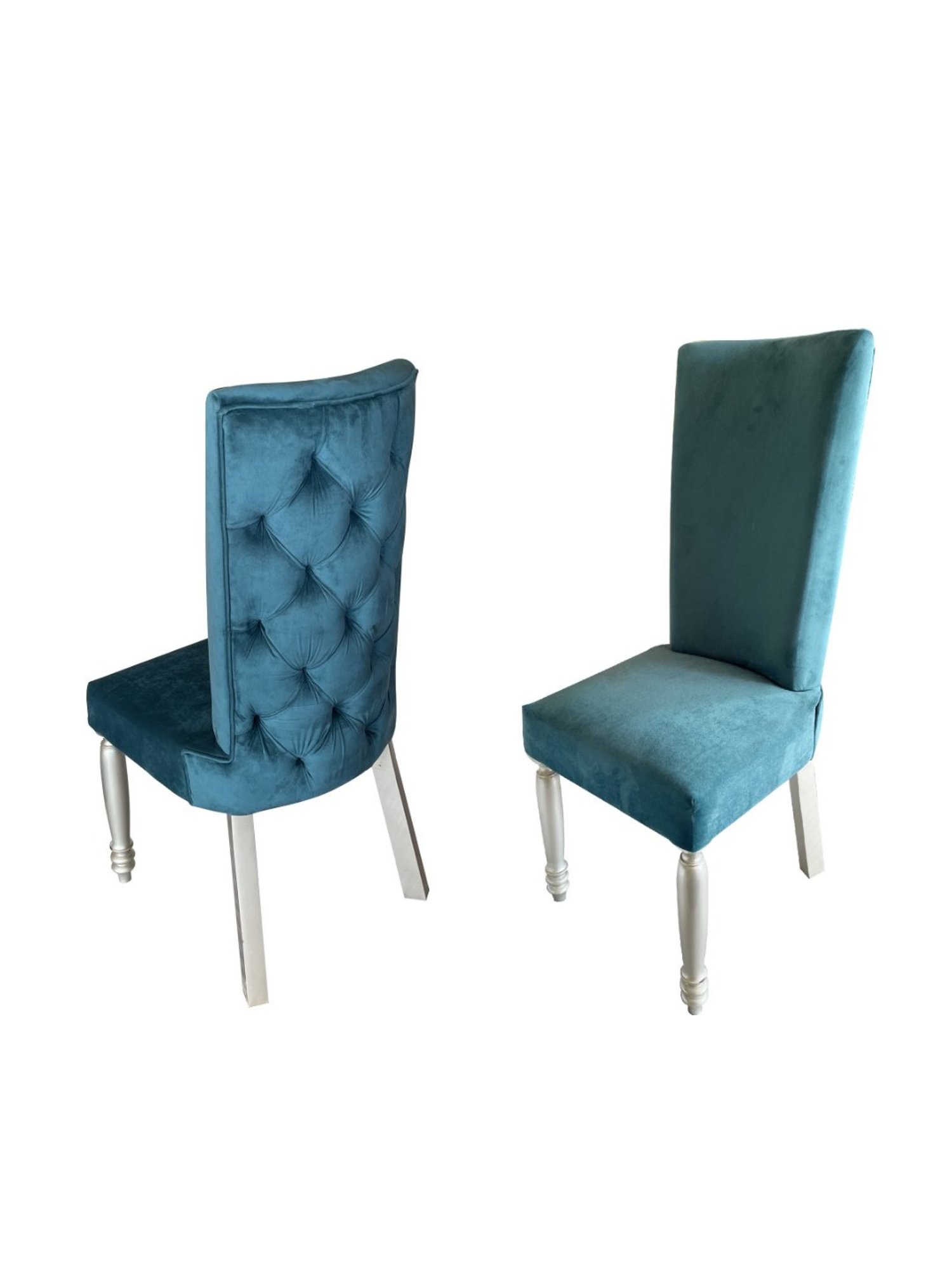 Ikiriya Oliver Solid Silver & Turquoise Wood Dining Chair Turquoise Sea Velvet Finish - Set of 2