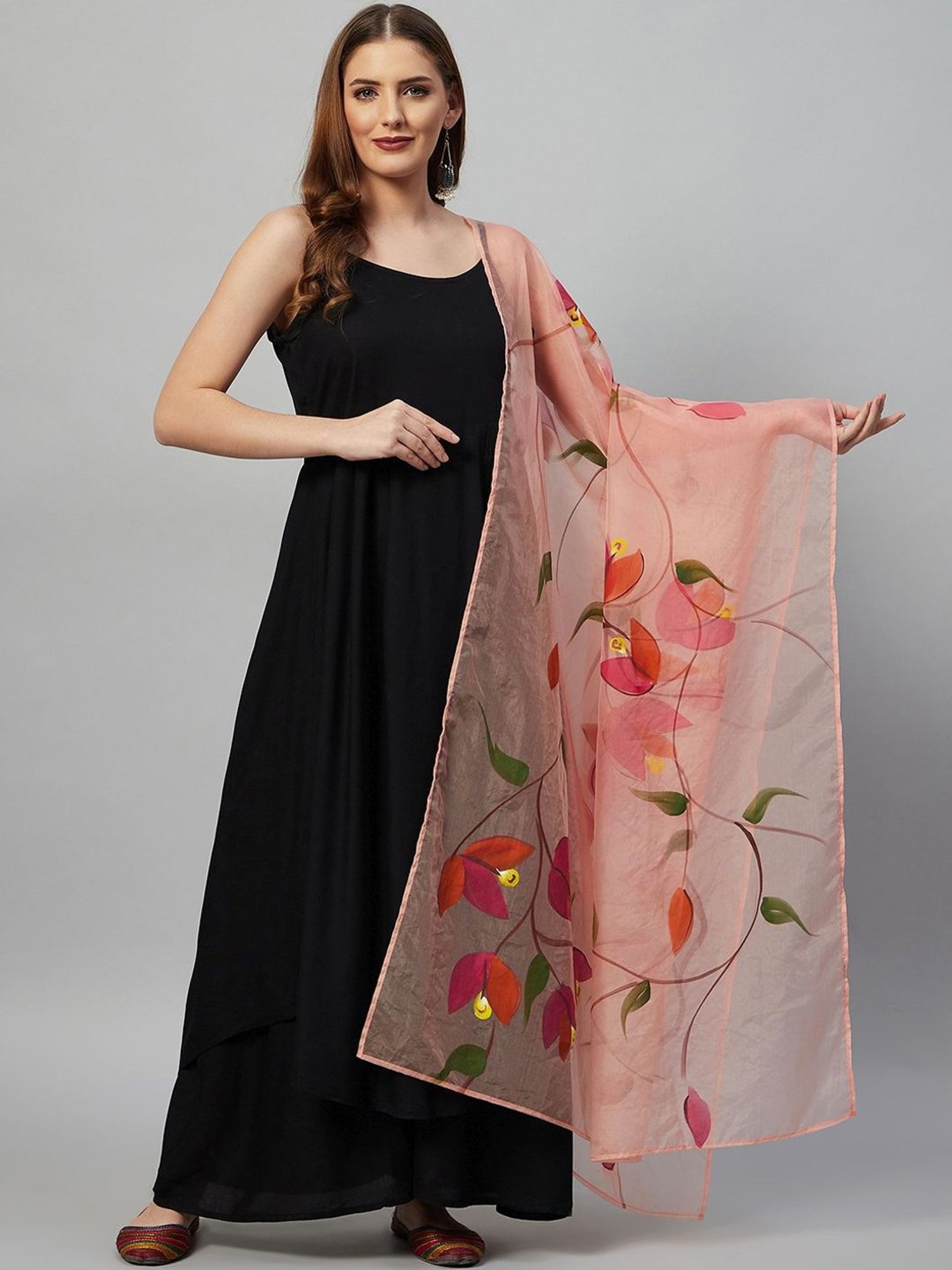 Inweave Peach Floral Print Dupatta