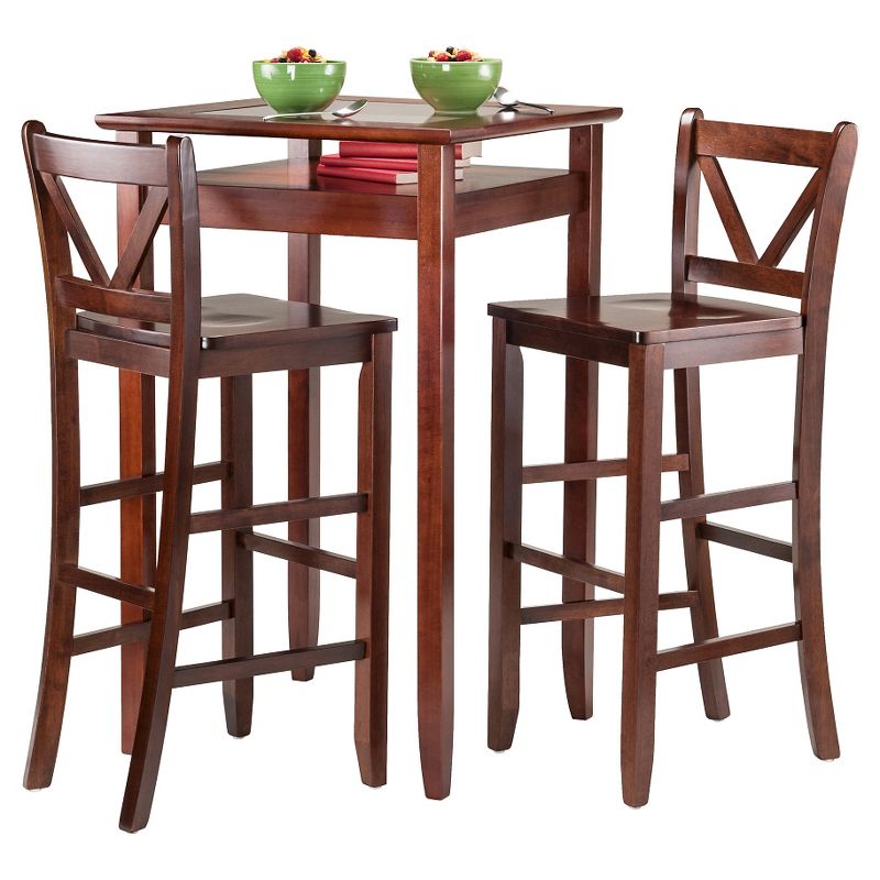 3pc Halo Bar Height Dining Set Wood/Walnut- Winsome