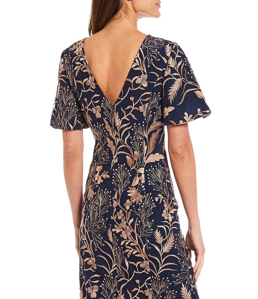 Eva Varro Floral Placement Print Knit Jersey Reversible to Solid Black Sheath Dress