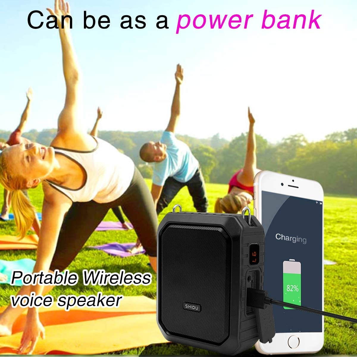 Voice Amplifier with Wired Microphone Headset 18W Waterproof IPX5 Voice Loudspeaker 4400mAh Rechargeable Portable PA system Power Bank for Outdoors Water Aerobics Teaching Meeting Training etc