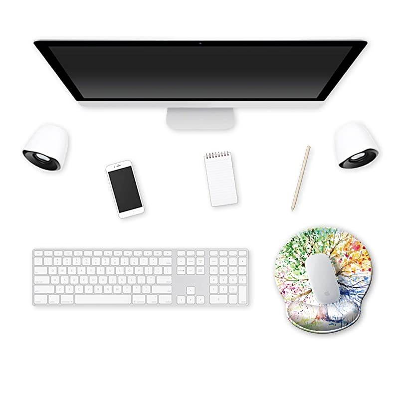 30% Larger] Ergonomic Mouse Pad with Gel Wrist Rest Support, Abstract Colorful Tree of Life Oil Paintings Art Creative Design, Non Slip PU Base Mouse Pad Wrist Rest for Office, Laptop