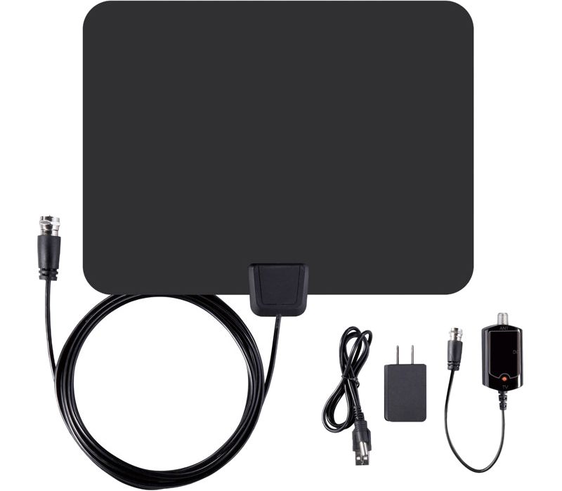 Ematic HDTV Antenna & Amplifier - Upto 50 Mile - 174 MHz, 470 MHz to 240 MHz, 860 MHz - 25 dBi - Indoor, HDTV Antenna - Black - Adhesive/Wall