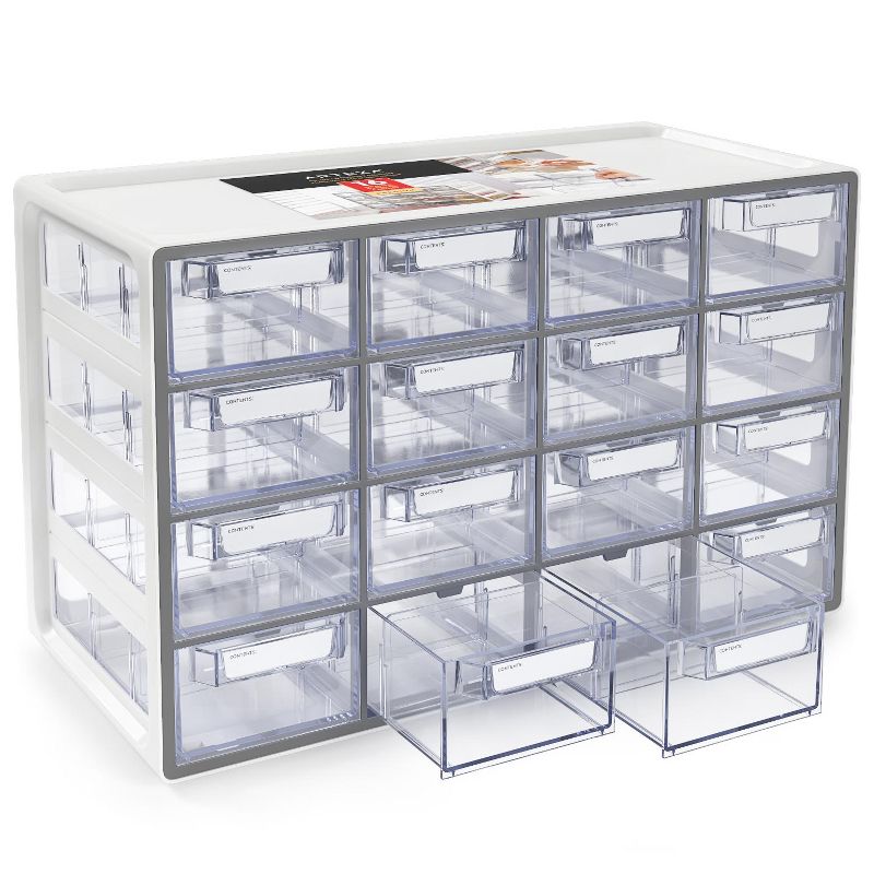 Arteza 16 - Drawer Multipurpose Semi - Clear Storage Cabinet in Gray (ARTZ-4092)