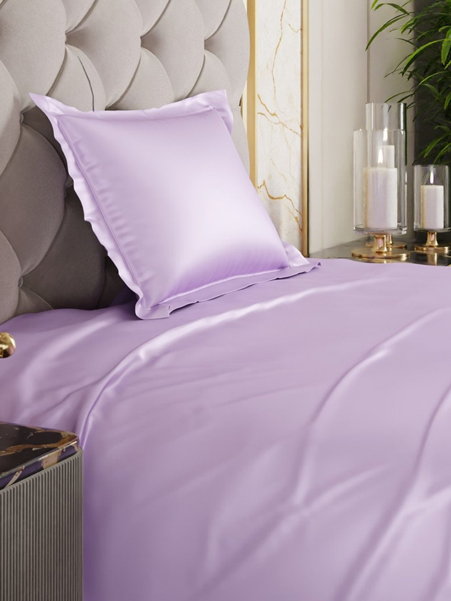 Stoa Paris Lilac Polyester 300 TC Date Night Single Bedsheet With Pillow Cover