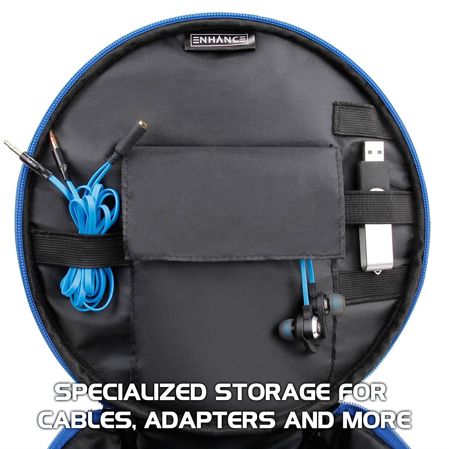 ENHANCE Gaming Headset Case for Wired & Bluetooth Wireless Headphones - Rigid & Padded Protection, Accessory Storage, Shoulder Strap & Rugged Carrying Handle - Travel Friendly Esports Design - Blue
