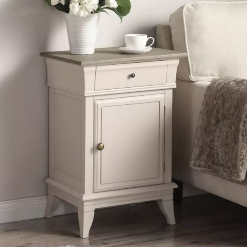 StyleCraft Ivan 1 Drawer 1 Door Wood Storage Bedroom Living Room Nightstand Cabinet Table, Light Gray