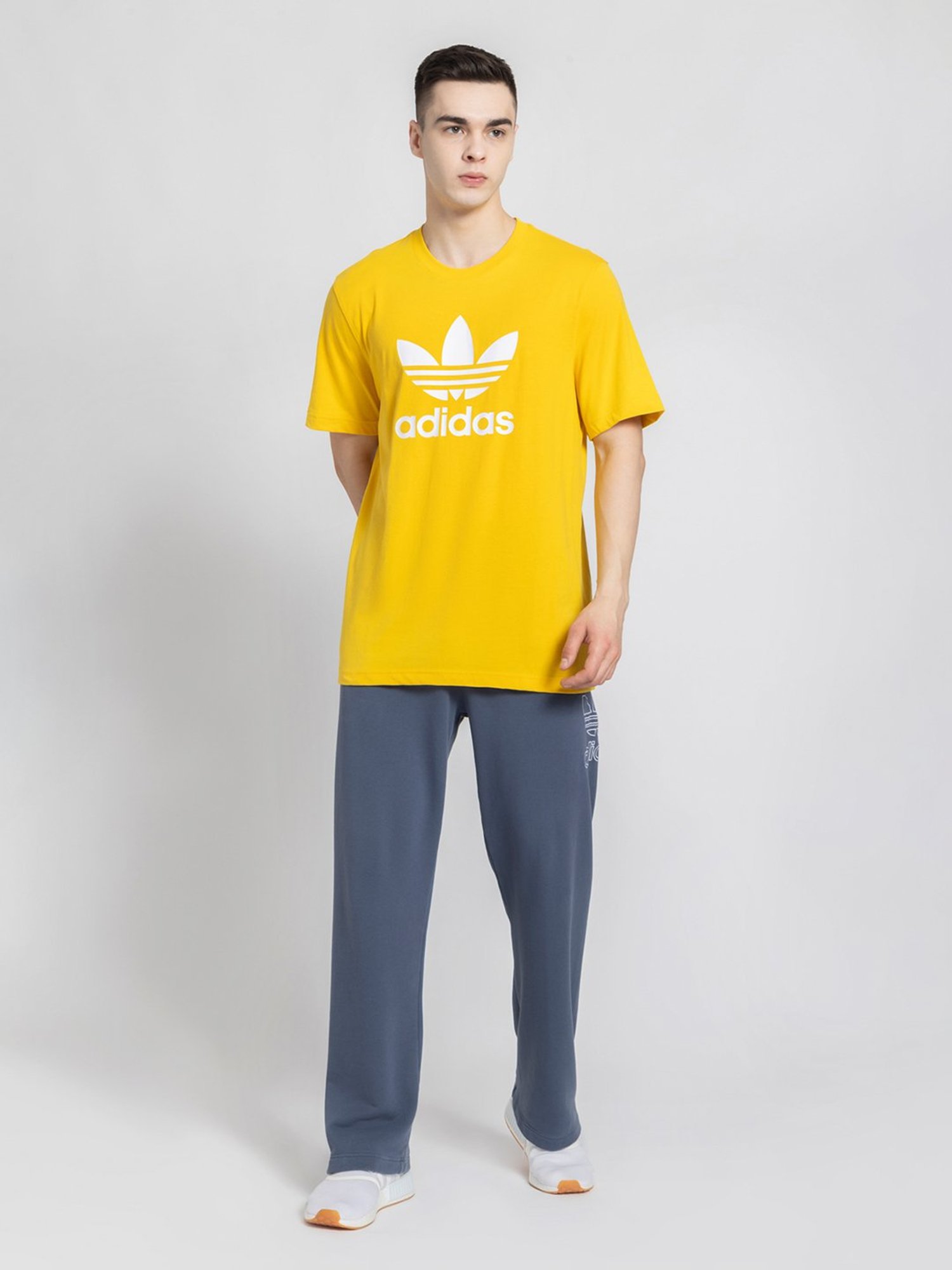 Adidas Originals Yellow Regular Fit Cotton Trefoil Crew T-Shirt