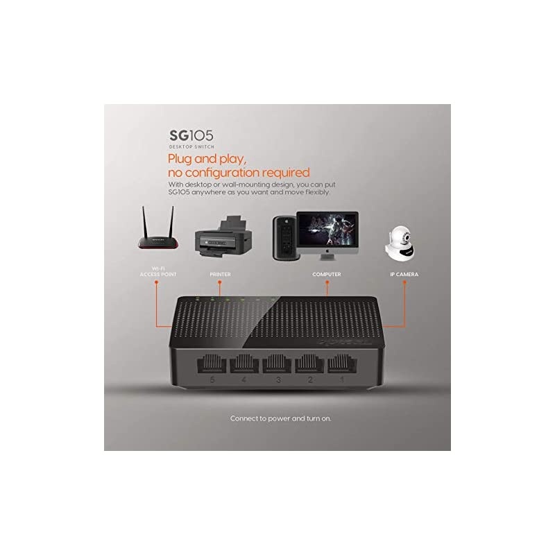 5 Port Gigabit Ethernet Network Switch | Ethernet Splitter | Plug-and-Play | Traffic Optimization | Unmanaged (SG105), Black