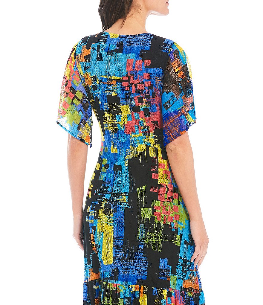 Calessa Abstract Multi Color Mesh Midi Dress