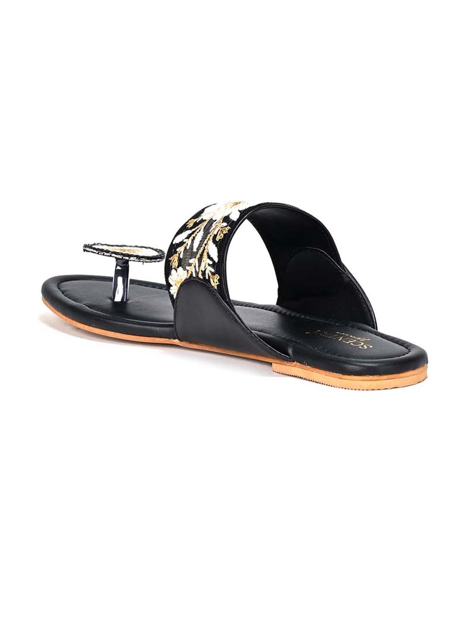 Scentra Women's Black Toe Ring Sandals