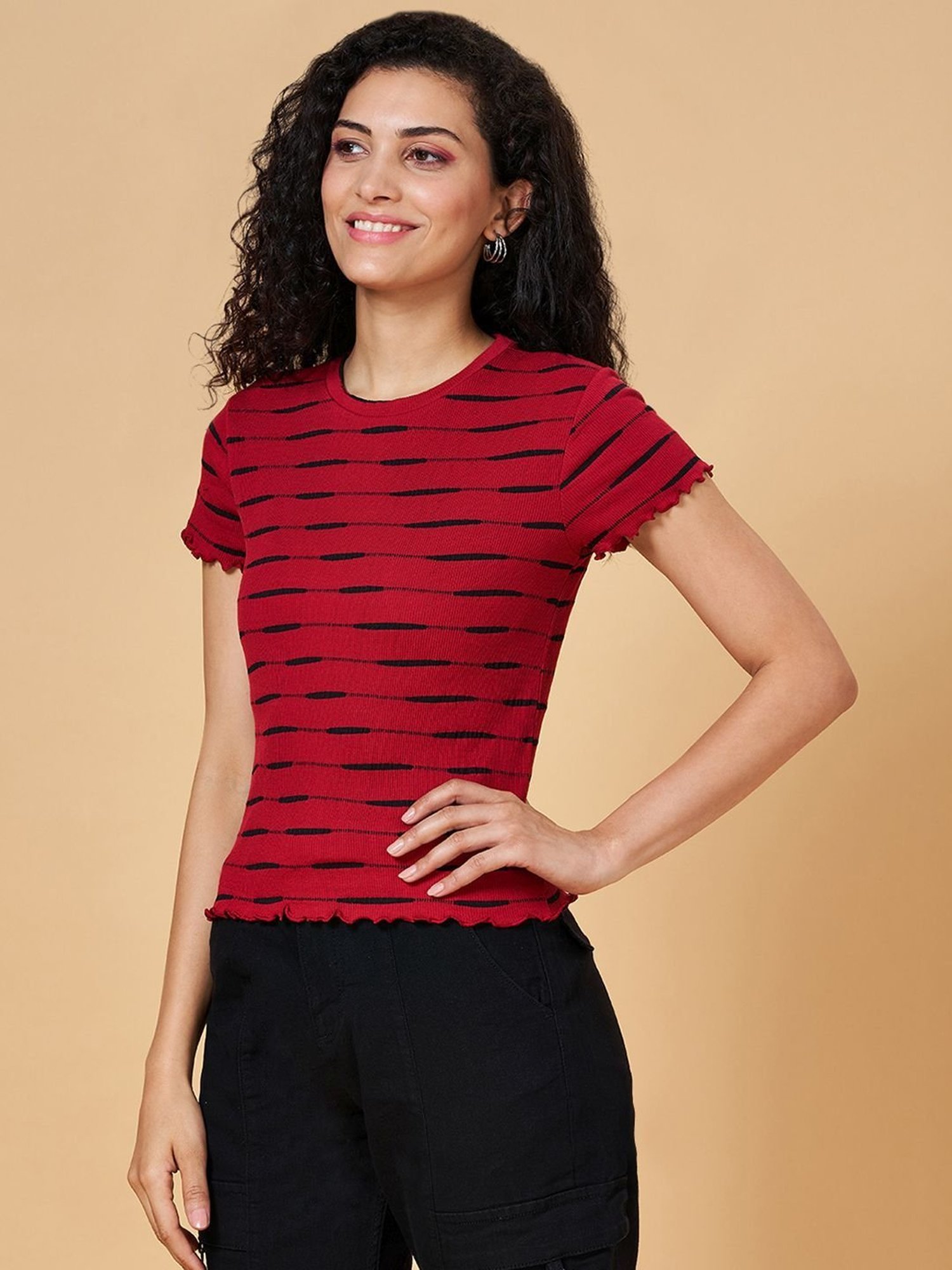 People by Pantaloons Maroon Self Pattern Top
