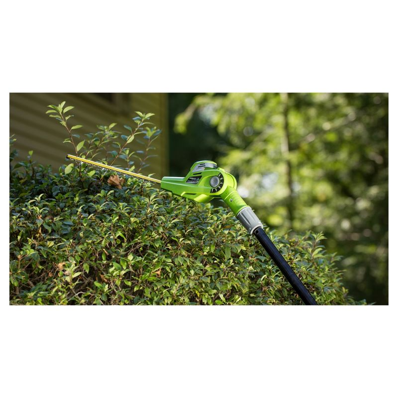 24 Volts, 60 Watts Cordless Lithium Pole Hedge Trimmer - Green - Earthwise