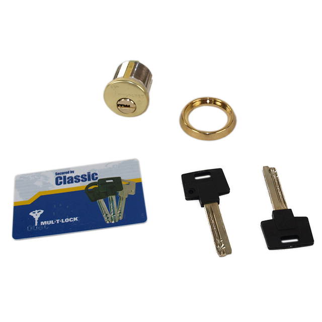 Mul-t-lock, MOR1C02-05, Brass, Solid Brass Replacement 1 1/8" Mortise Cylinder with Yale Standard Cam, HIGH SECURITY, 006 KEYWAY