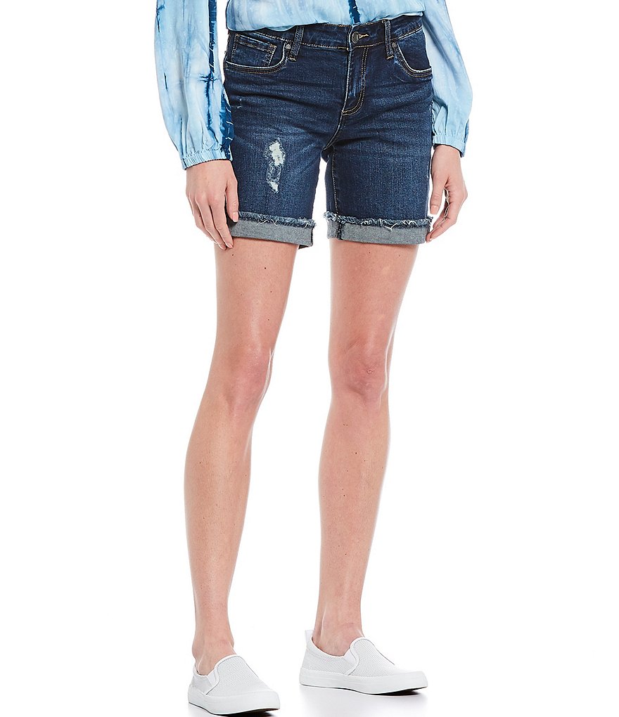 KUT from the Kloth Catherine Destruction Detail Roll-Up Fray Hem Shorts