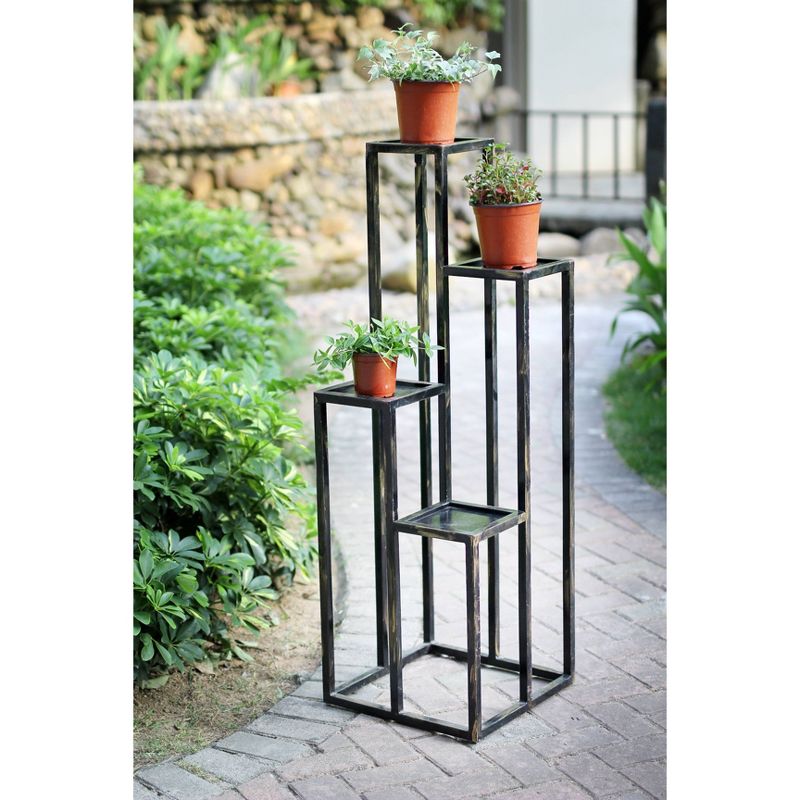 4 Tier Square Iron Plant Stand Black/Gold - Ore International