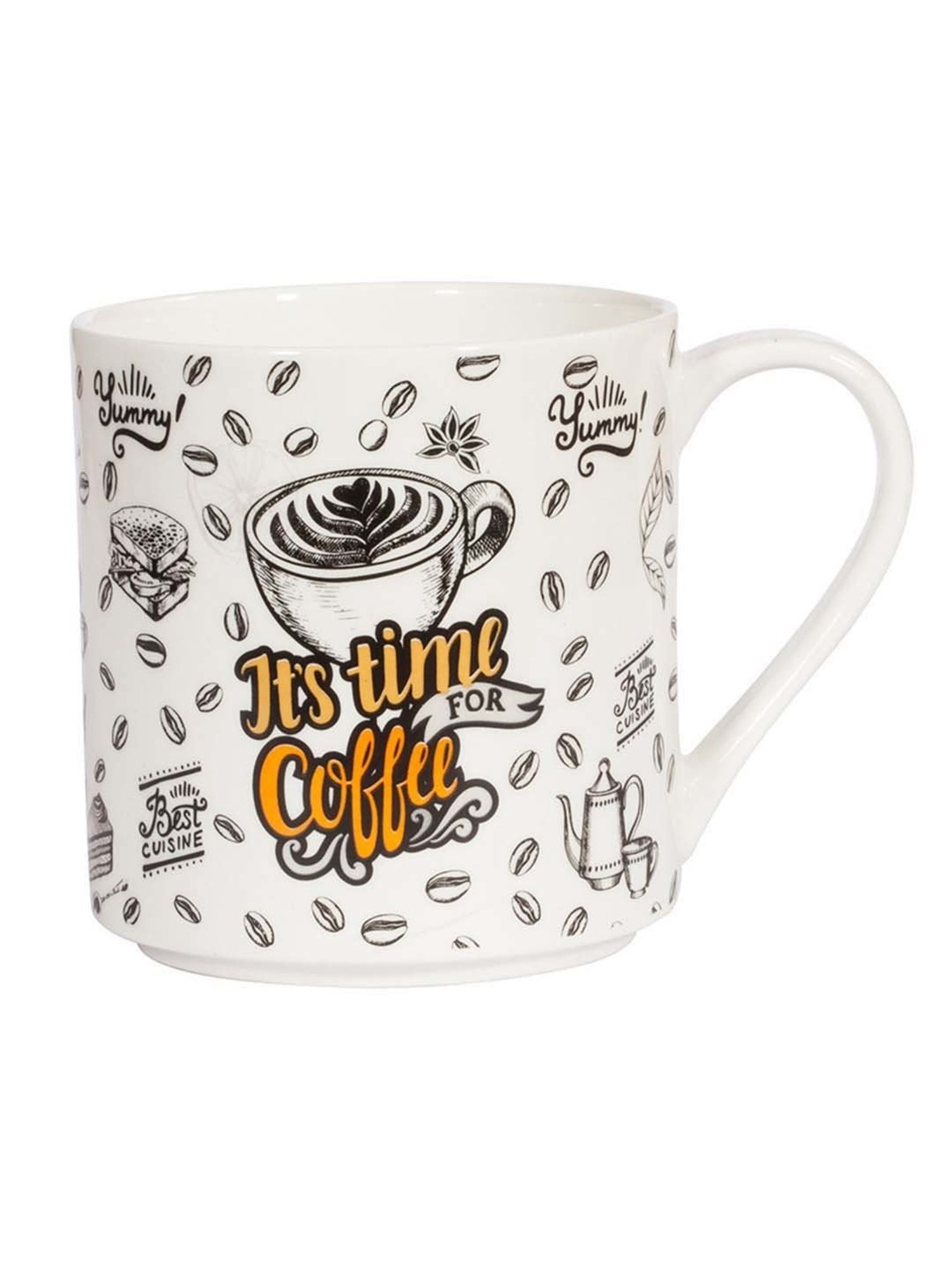 Clay Craft Think Food White Ceramic Coffee Mug (0.35 L) - Set of 1