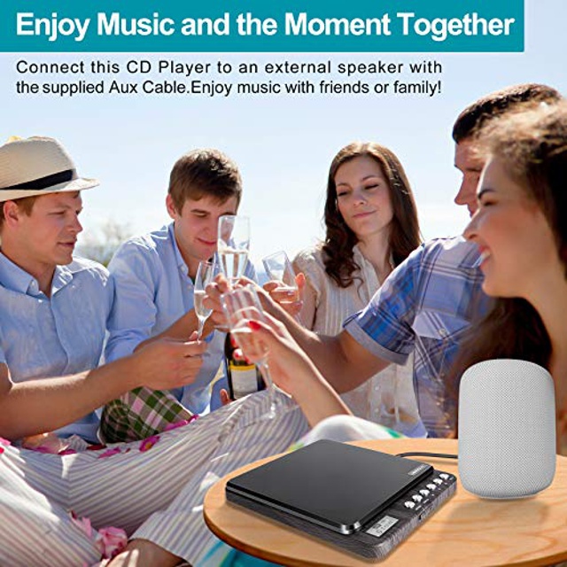 CD Player Portable, MONODEAL Portable Rechargeable CD Player with Dual Headphones Jack, Small Anti-Skip CD Player for Car/Travel/Home Portable, Personal CD Player for Adults Kids (Dark Brown)