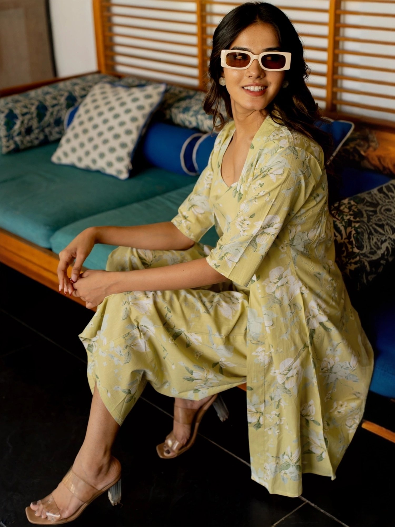 MIRCHI FASHION Yellow Cotton Printed Top Palazzo Set With Shrug