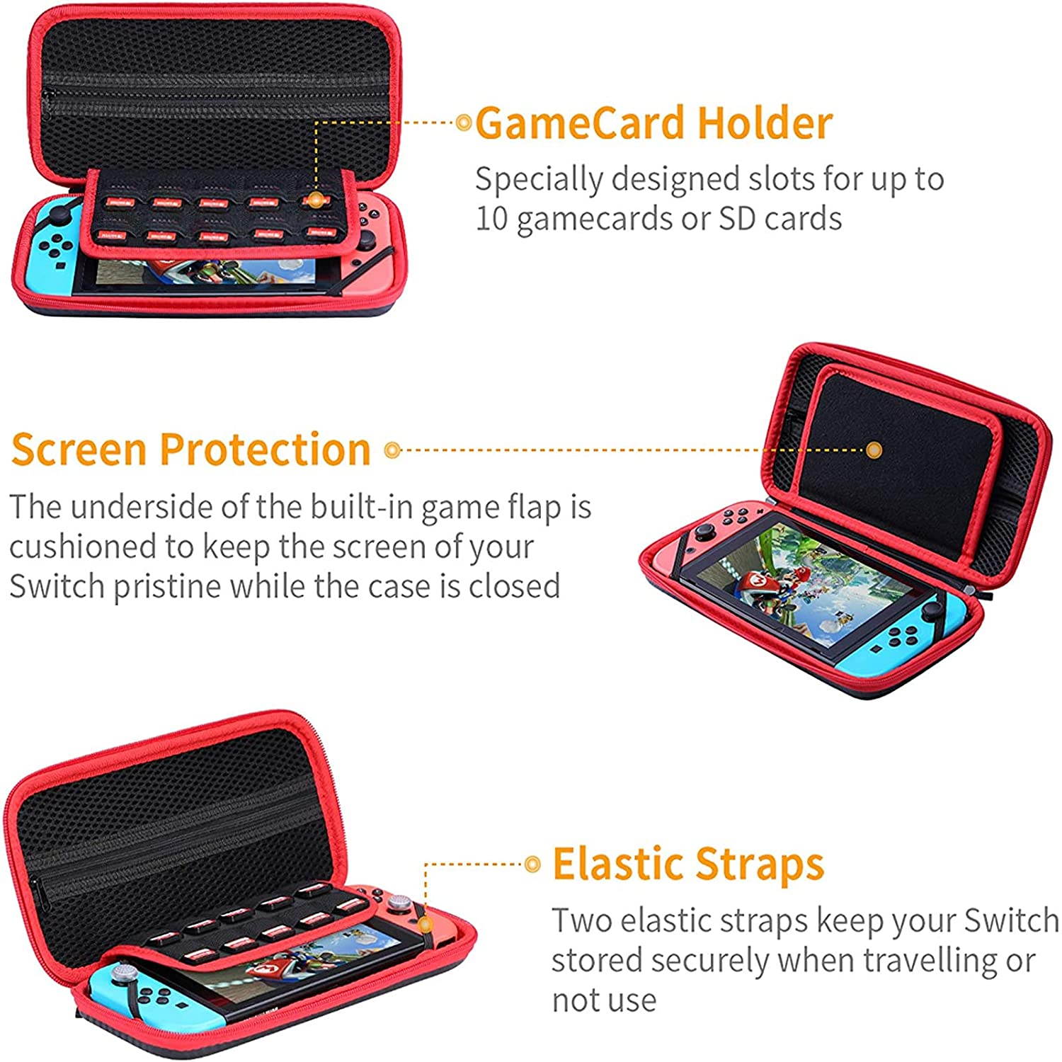 HEYSTOP Switch Carrying Case for Nintendo Switch Case with Screen Protector, 9 in 1 Nintendo Switch Accessories Kit and 6 Pcs Thumb Grip, Nintendo Switch Protective Case
