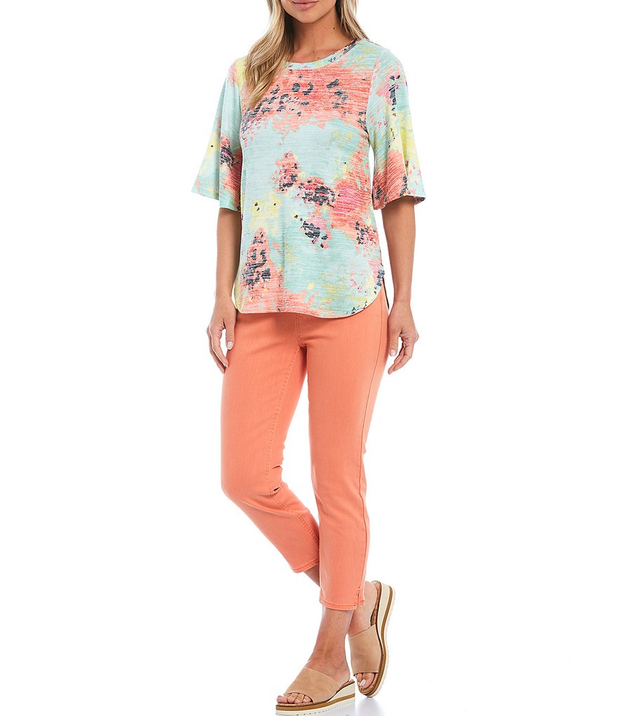 Westbound Petite Size Blur Floral Print Flounce Sleeve Top