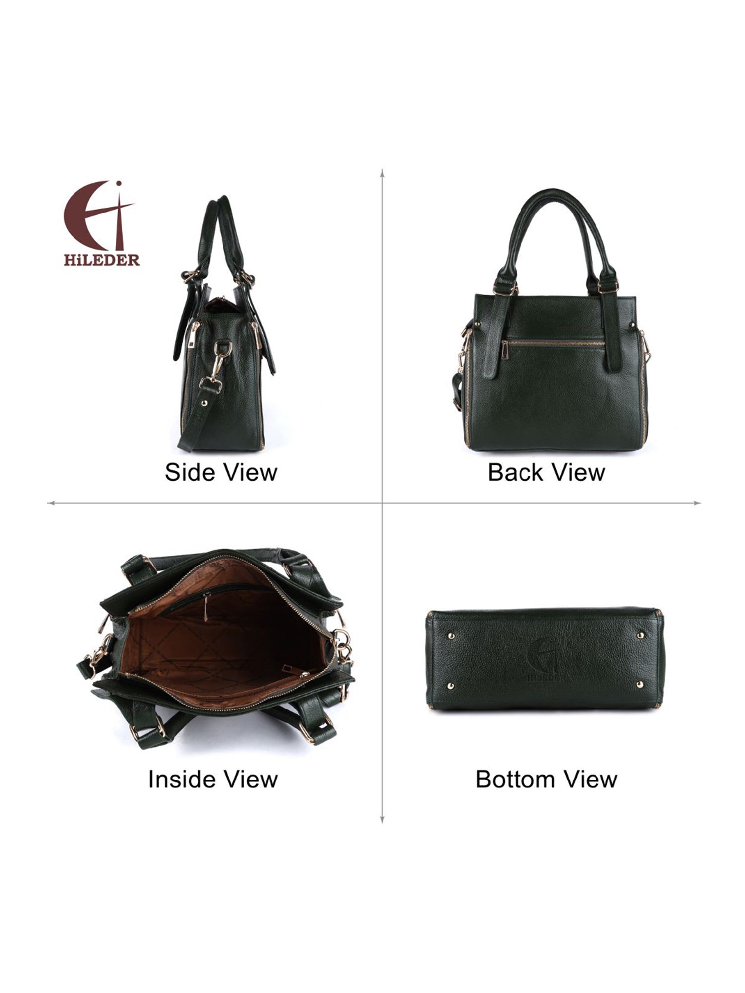 HiLEDER Green Solid Medium Handbag