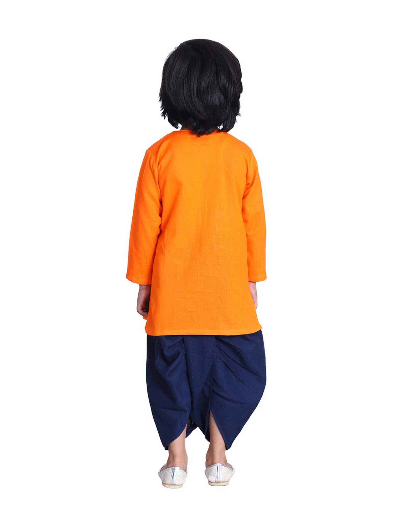 BownBee Kids Orange Cotton Embroidered Kurta & Dhoti