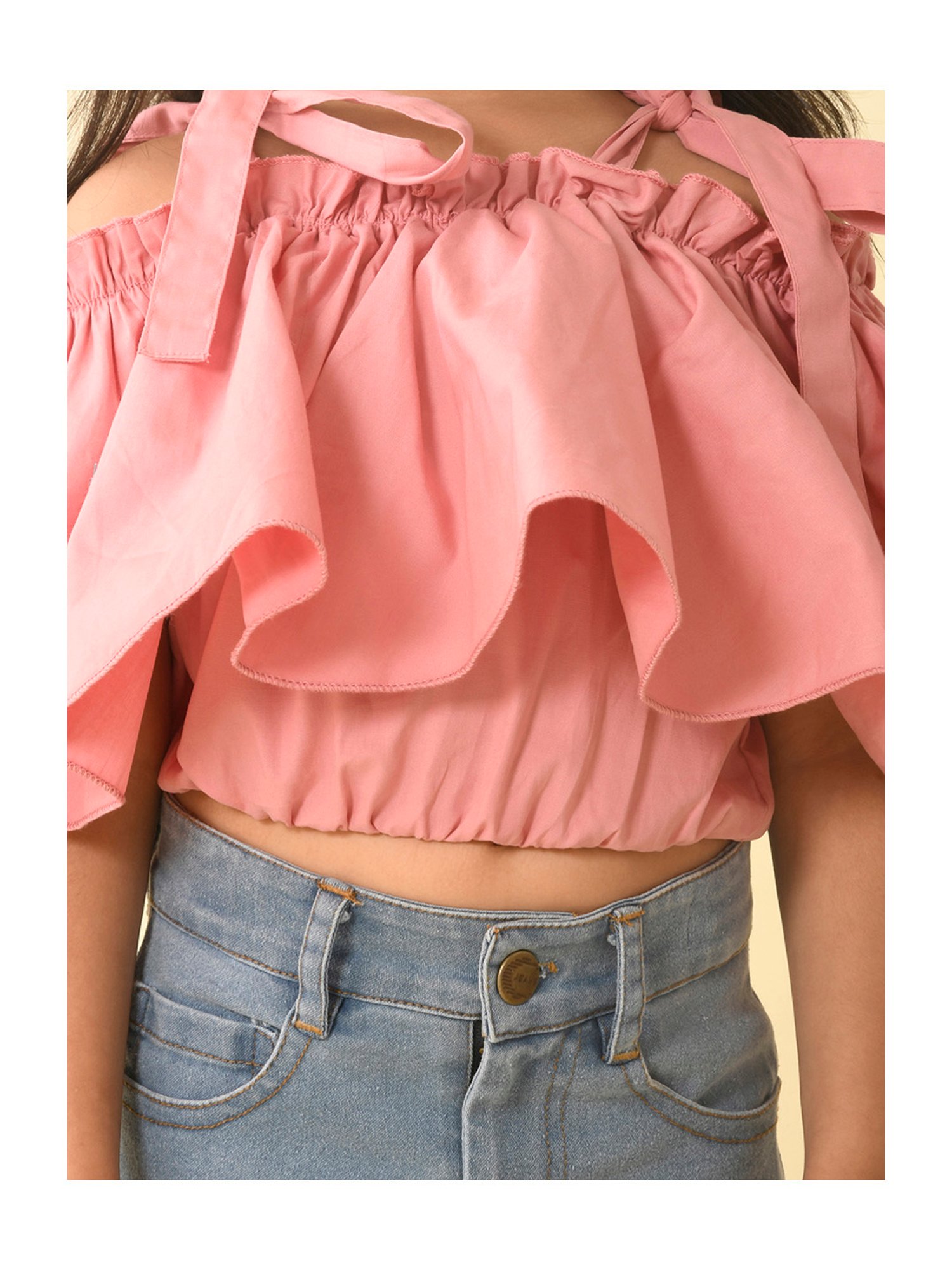 LilPicks Kids Pink Solid Crop Top