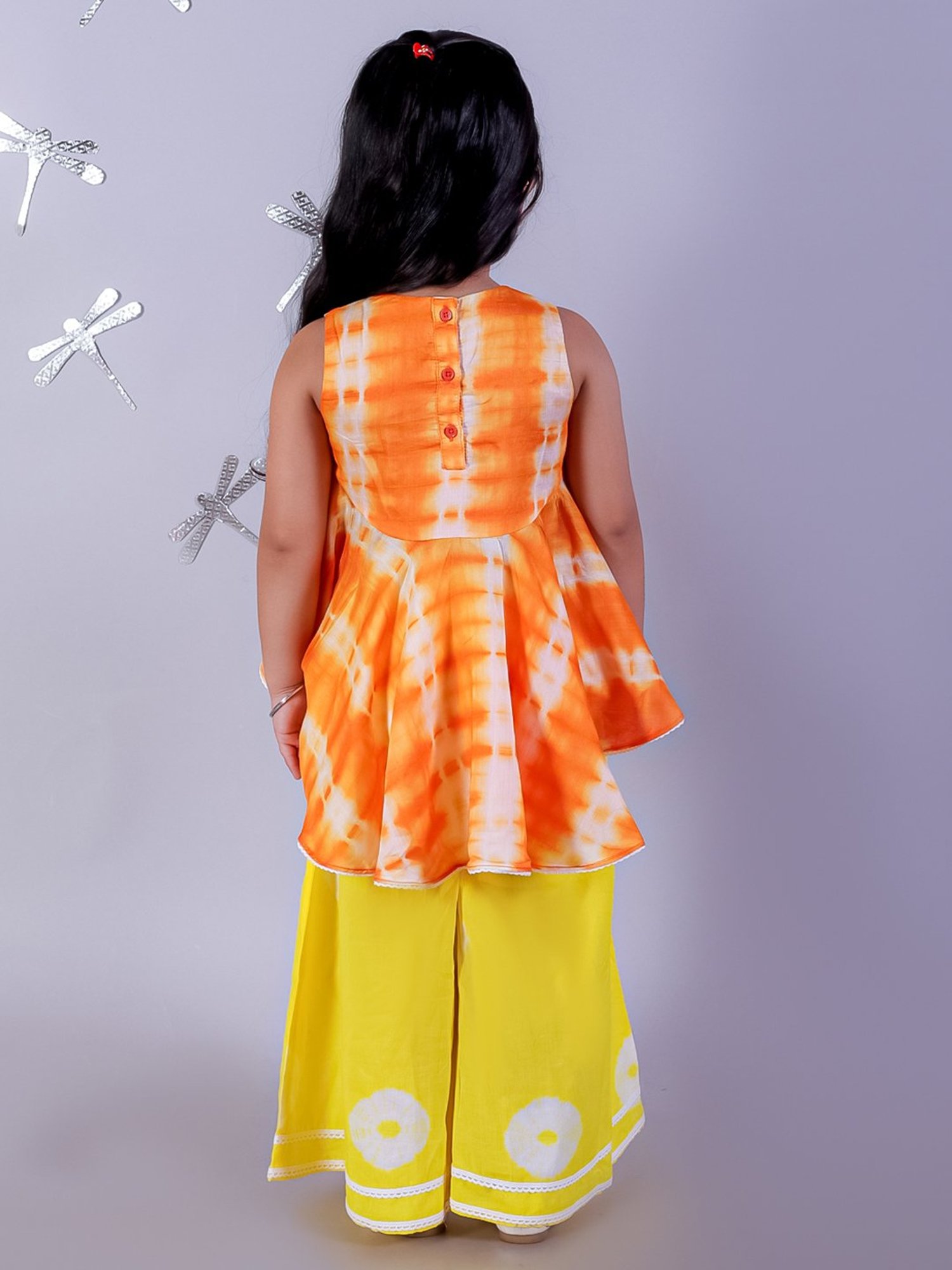 Lil Drama Kids Orange & Yellow Tie Dye Top with Plazzos
